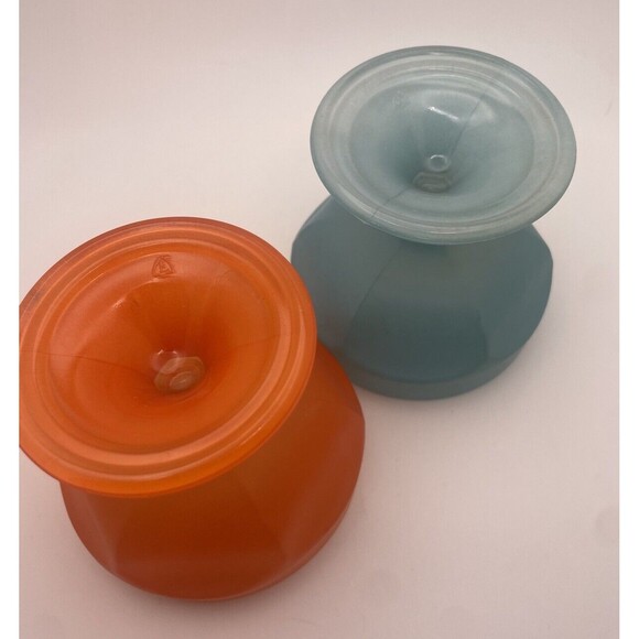 VTG Federal Glass Frosted Orange Glass Blue Dessert Pedestal Dishes MCM Set of 2 - Picture 5 of 8